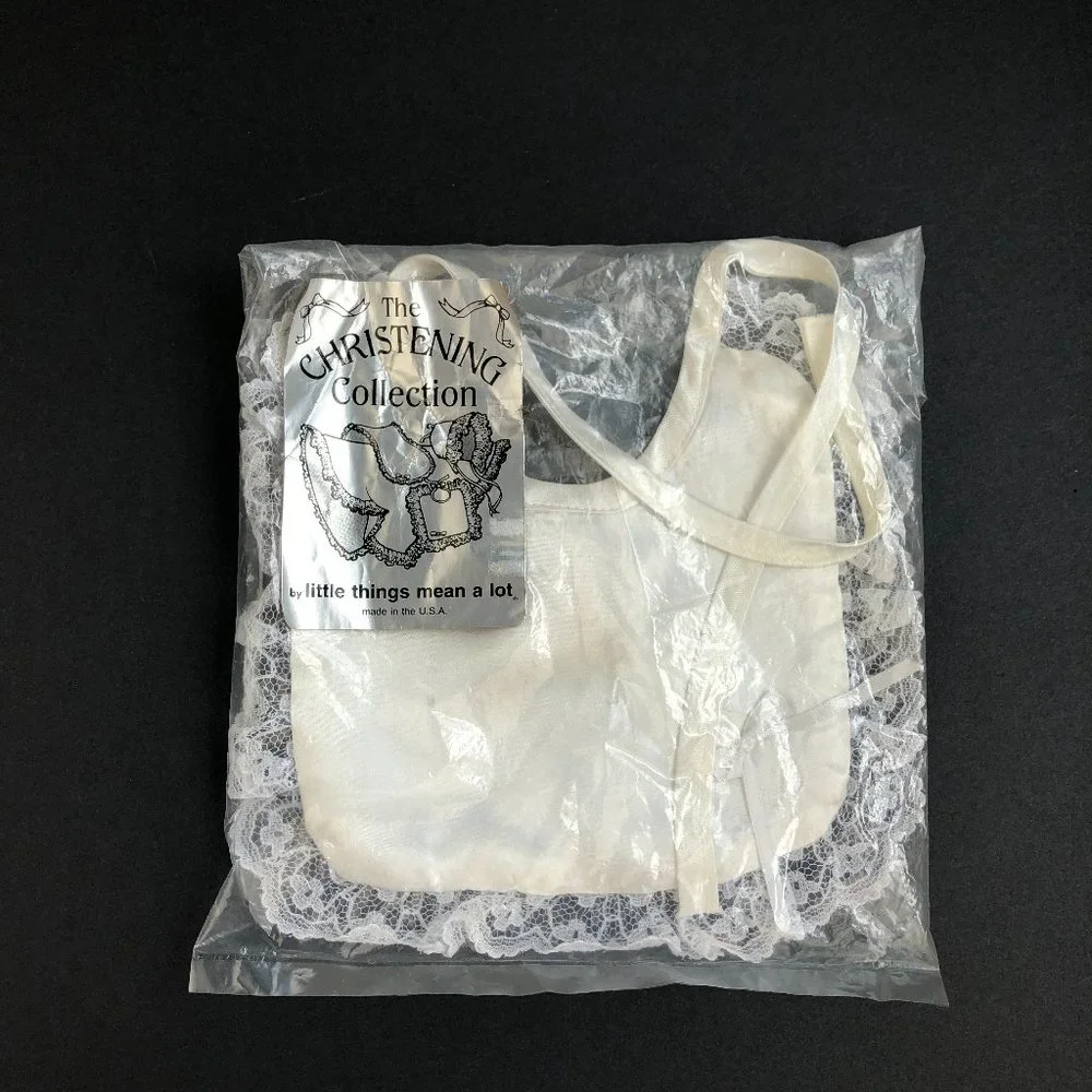 NEW - Vintage The Christening Collection White Satin Lace Trim Bib Old Money